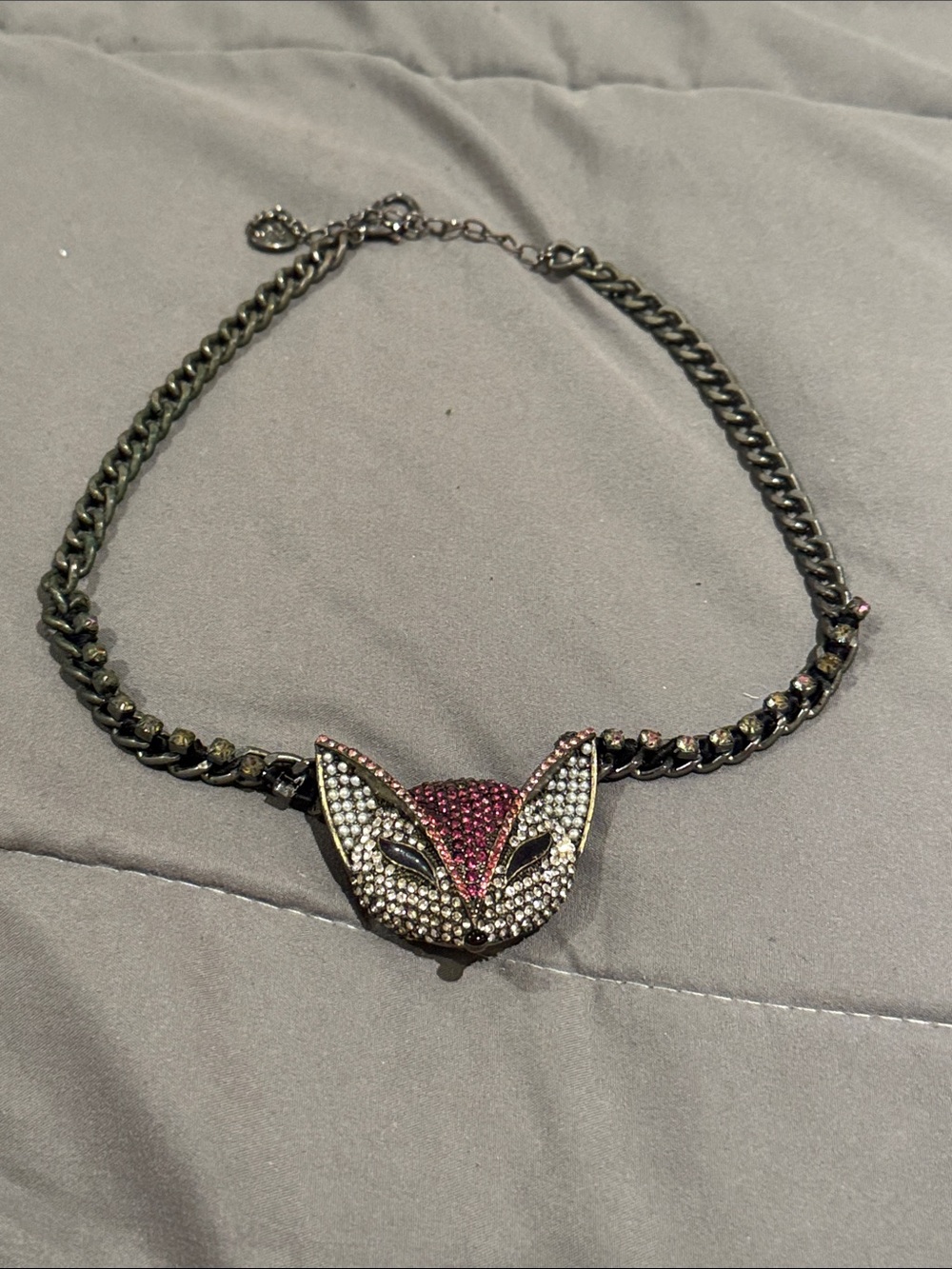 Betsey Johnson Pink and Silver Fox Crystal Necklace